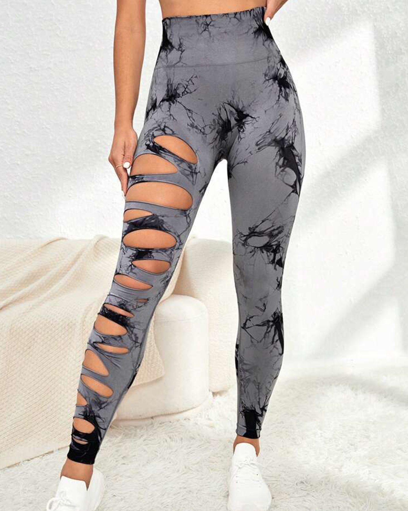 Cut-Out Tie-Dye High-Waisted Hip Lift Yoga Pants