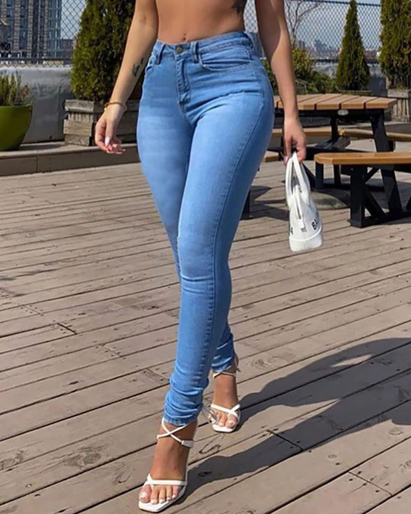Sexy Peach Hip Skinny Jeans-Curvy-Faja