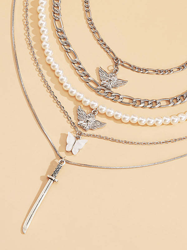 Retro Street Shooting Butterfly Punk Multi-Element Suit Necklace-Curvy-Faja