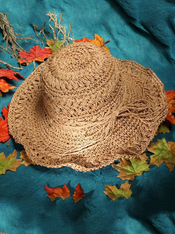 Sunscreen Solid Color Straw Woven Hollow Breathable Foldable Hat