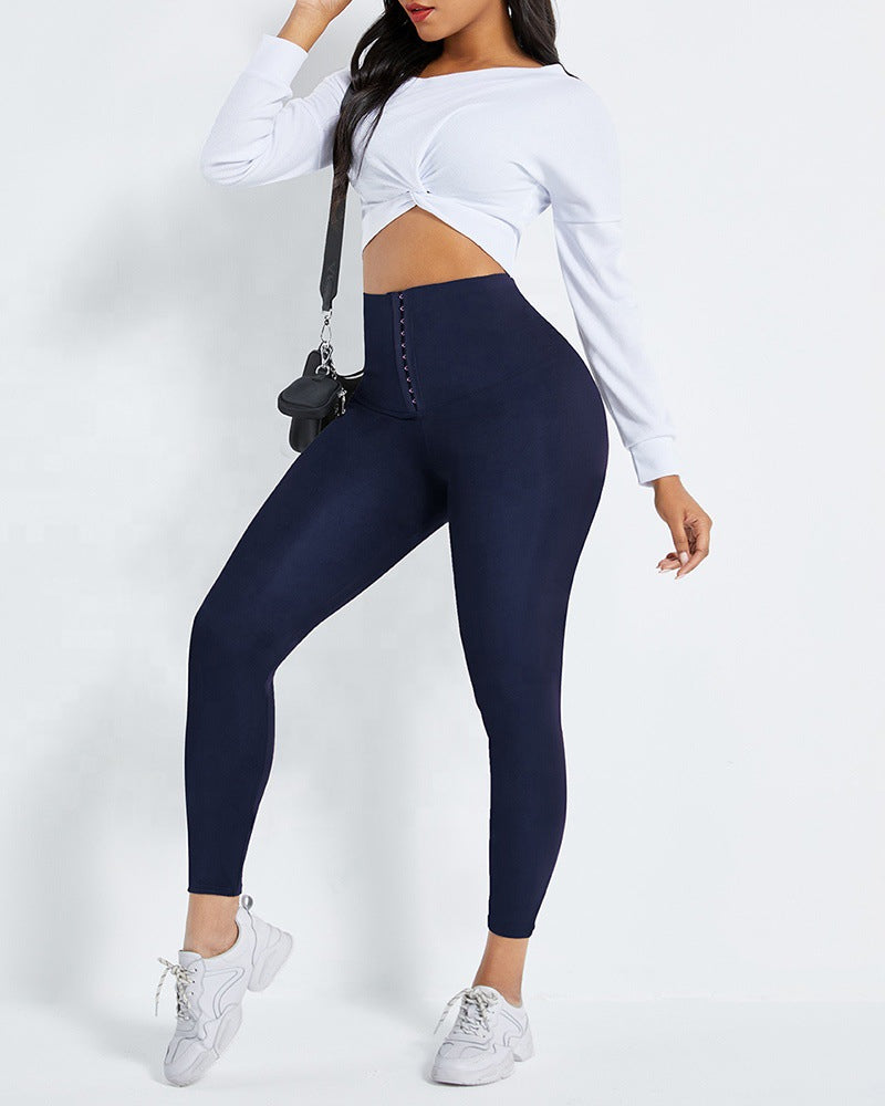 3 Breasted Abdominal Hip Raise High Waist Stretch Yoga Leggings-Curvy-Faja