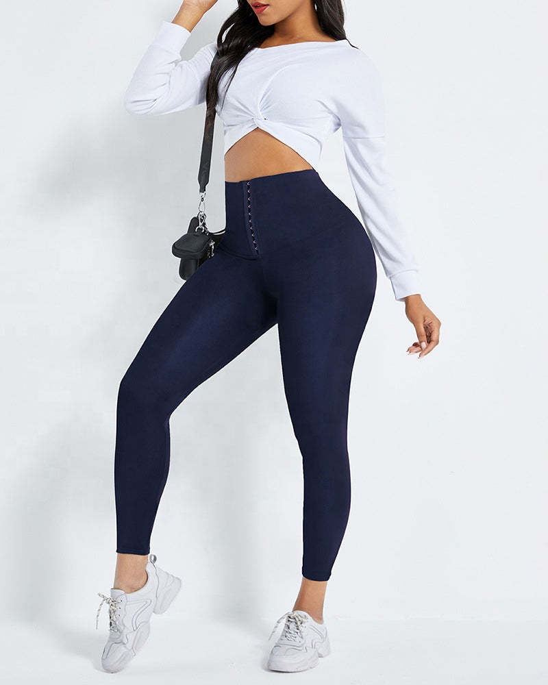 3 Breasted Abdominal Hip Raise High Waist Stretch Yoga Leggings-Curvy-Faja