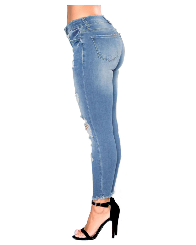 Women's Ripped Denim Pants-Curvy-Faja