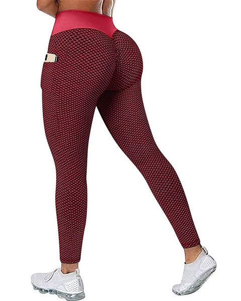 Large Size Honeycomb Bird's Eye Fabric Hip Lift Side Mobile Phone Pocket Leggings-curvy-faja
