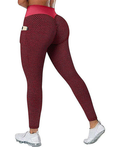 Large Size Honeycomb Bird's Eye Fabric Hip Lift Side Mobile Phone Pocket Leggings-Curvy-Faja