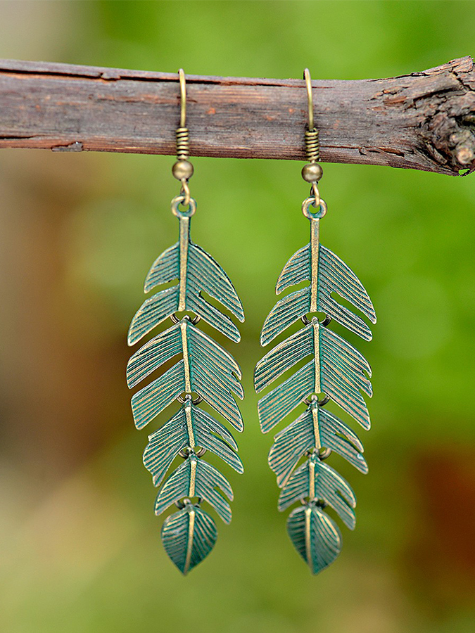 Vintage Long Fringed Leaf Earrings-curvy-faja