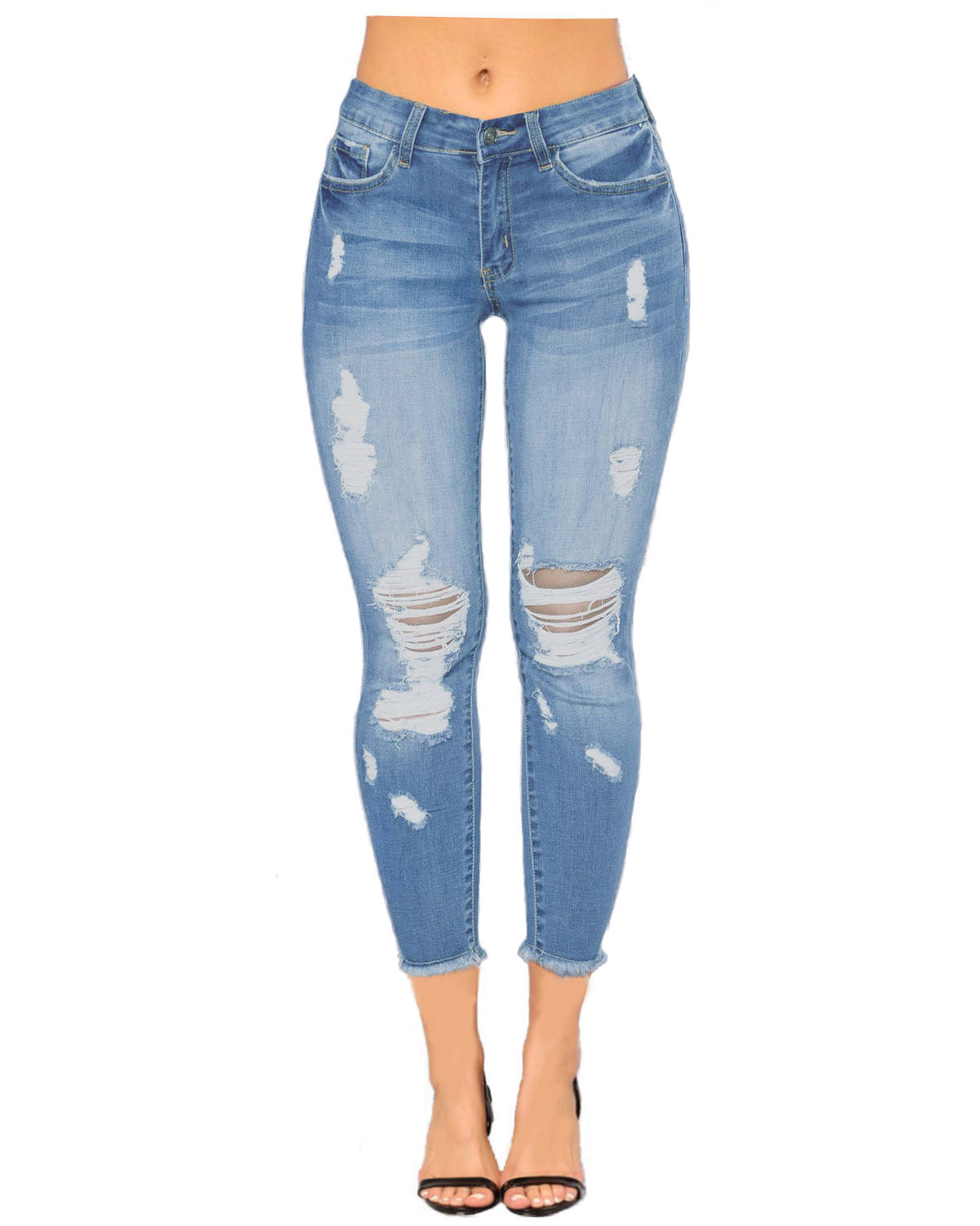 Women's Ripped Denim Pants-Curvy-Faja