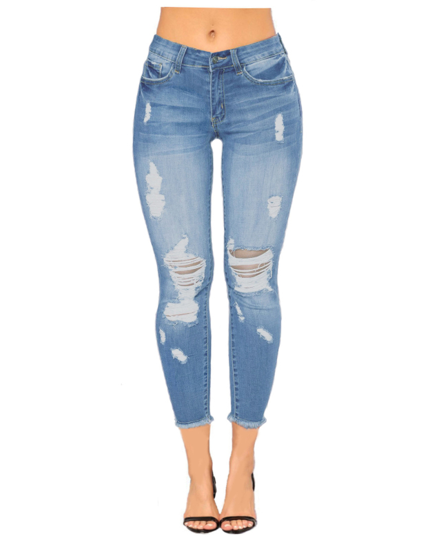 Women's Ripped Denim Pants-Curvy-Faja