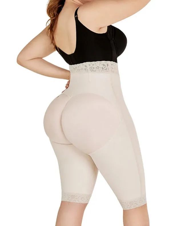 Double Compression High-Waisted Butt Lifting Shorts Knee Short And Lift Buttoks-Curvy-Faja