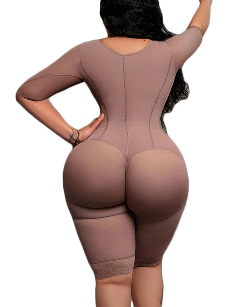 Full Body Support Arm Compression With Built In Bra Half Sleeve Mid Leg Bodysuit-Curvy-Faja