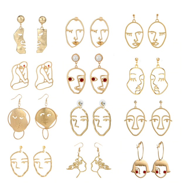Fashion Creative Face Beaded Decorate Hollow Earrings-Curvy-Faja