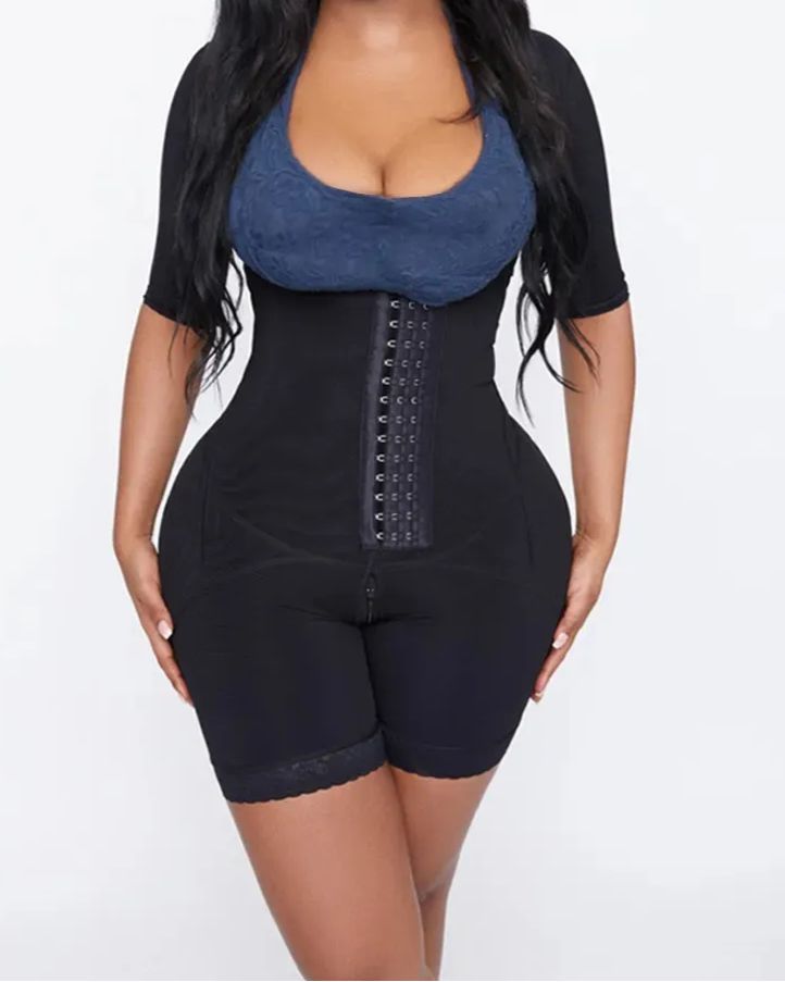 Braless Mid Thigh Stage 2 Faja with Sleeves-Curvy-Faja
