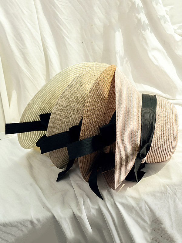Sunscreen Straw Bow-Knot Woven Breathable Foldable Beach Hat-Curvy-Faja
