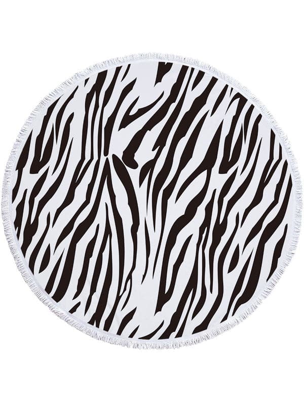 Stylish Animal Printed Round Shape Tasseled Soft Beach Mat-Curvy-Faja