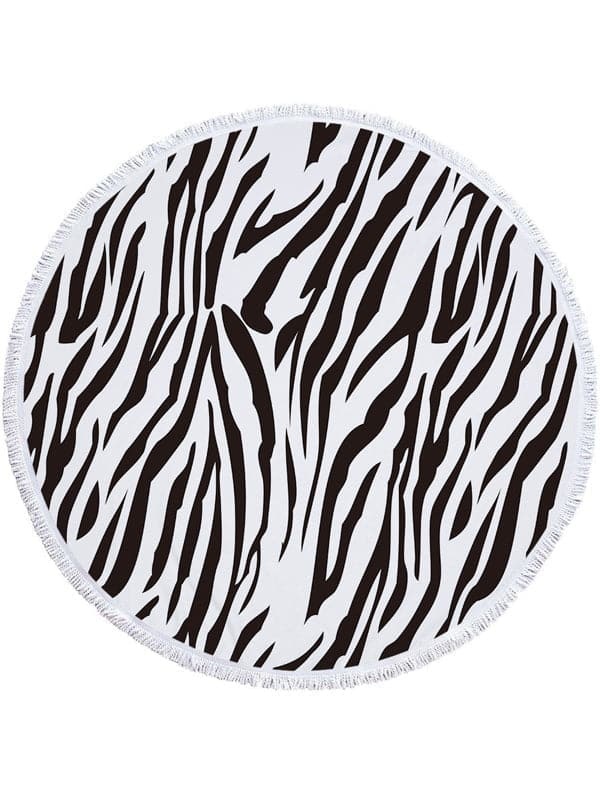Stylish Animal Printed Round Shape Tasseled Soft Beach Mat-Curvy-Faja