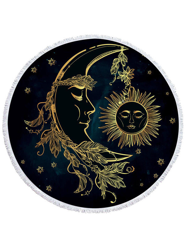 Golden Print Round Shape Tasseled Soft Beanch Mat-Curvy-Faja