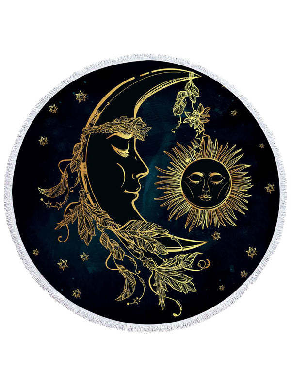 Golden Print Round Shape Tasseled Soft Beanch Mat-Curvy-Faja