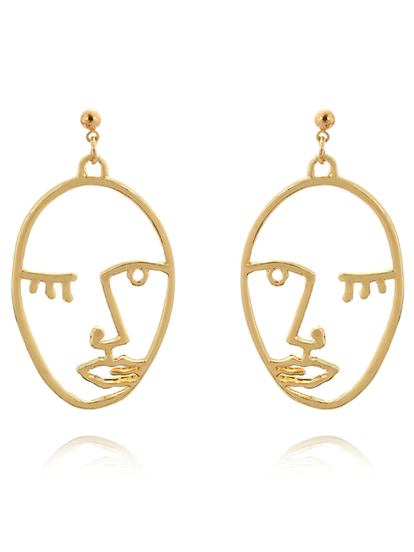 Fashion Creative Face Beaded Decorate Hollow Earrings-Curvy-Faja