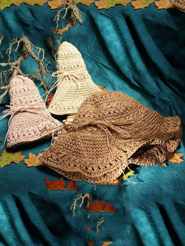 Sunscreen Solid Color Straw Woven Hollow Breathable Foldable Hat
