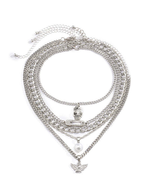 Personalized Skull Little Angel Hip Hop Creative Diamond Multilayer Necklace-Curvy-Faja