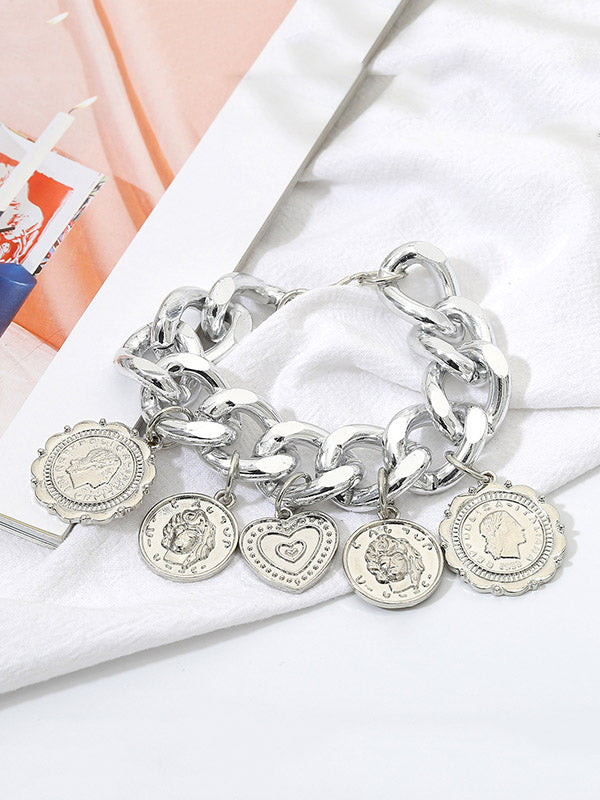 Retro Embossed Pendant Chain Geometric Punk Bracelet-Curvy-Faja