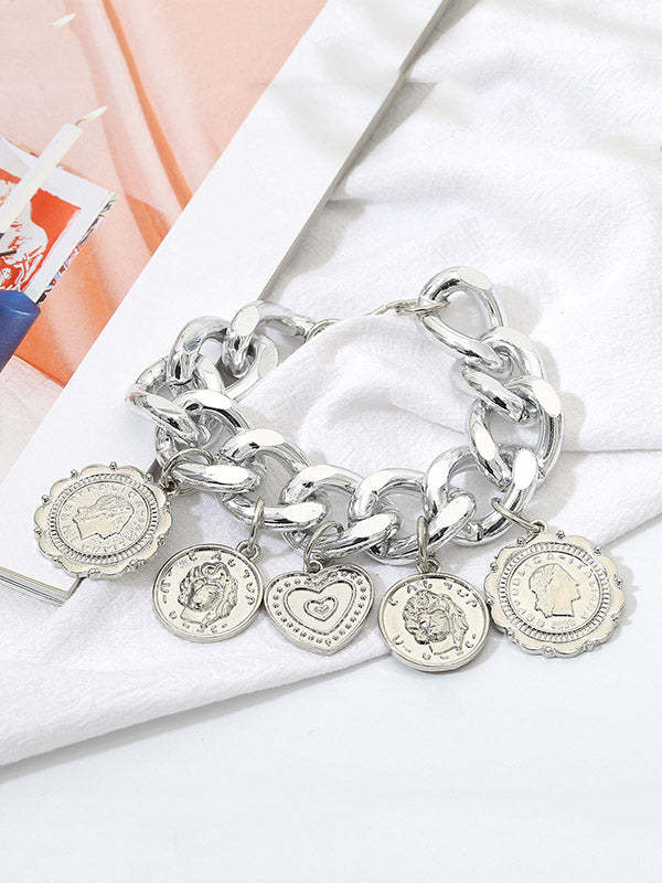 Retro Embossed Pendant Chain Geometric Punk Bracelet-Curvy-Faja