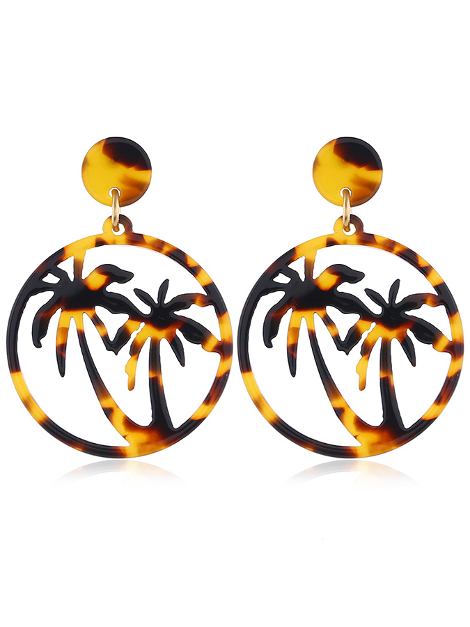 Fashion Vintage Coconut Tree Leopard Print Beach Earrings-Curvy-Faja