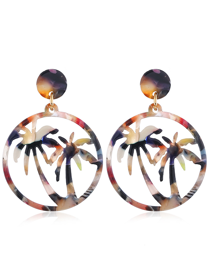 Fashion Vintage Coconut Tree Leopard Print Beach Earrings-Curvy-Faja