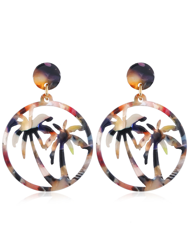 Fashion Vintage Coconut Tree Leopard Print Beach Earrings-Curvy-Faja
