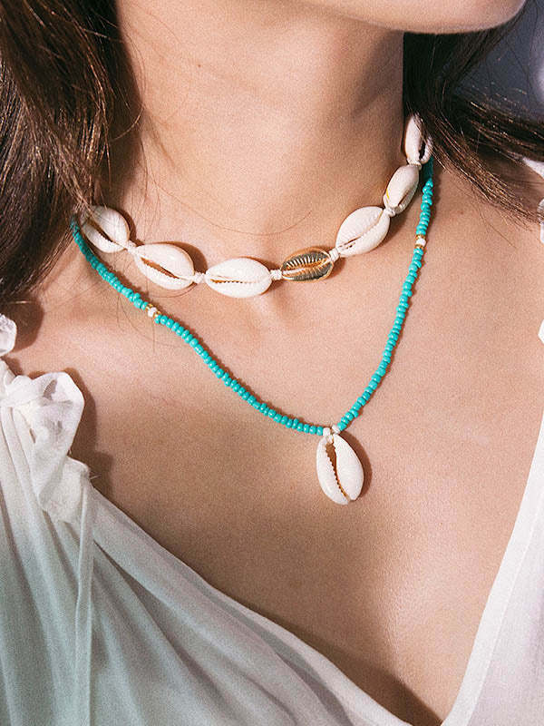 Personalized Ethnic Beaded Shell Double Layer Set Necklace-Curvy-Faja