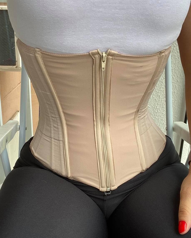 Double Compression Adjustable Zipper Body Sculpting Steel Bone Abdomen Belt Rubber Waist Belt-Curvy-Faja