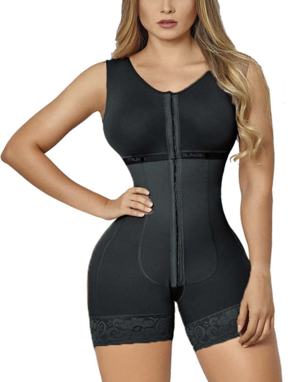 Full Abdomen Control Bodysuit With Hook-eye Open Crotch Body Shaper Postpartum Recovery Fajas-Curvy-Faja