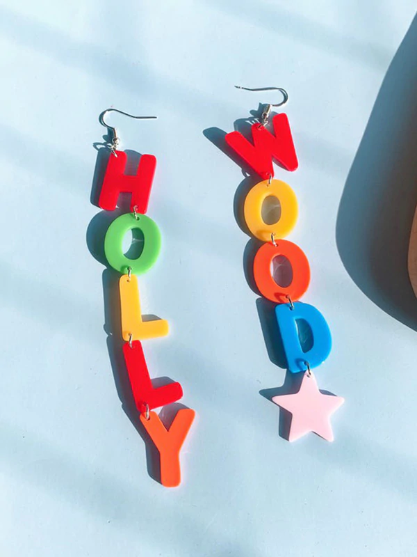 Colorful HOLLYWOOD Personalized Letter Earrings-Curvy-Faja