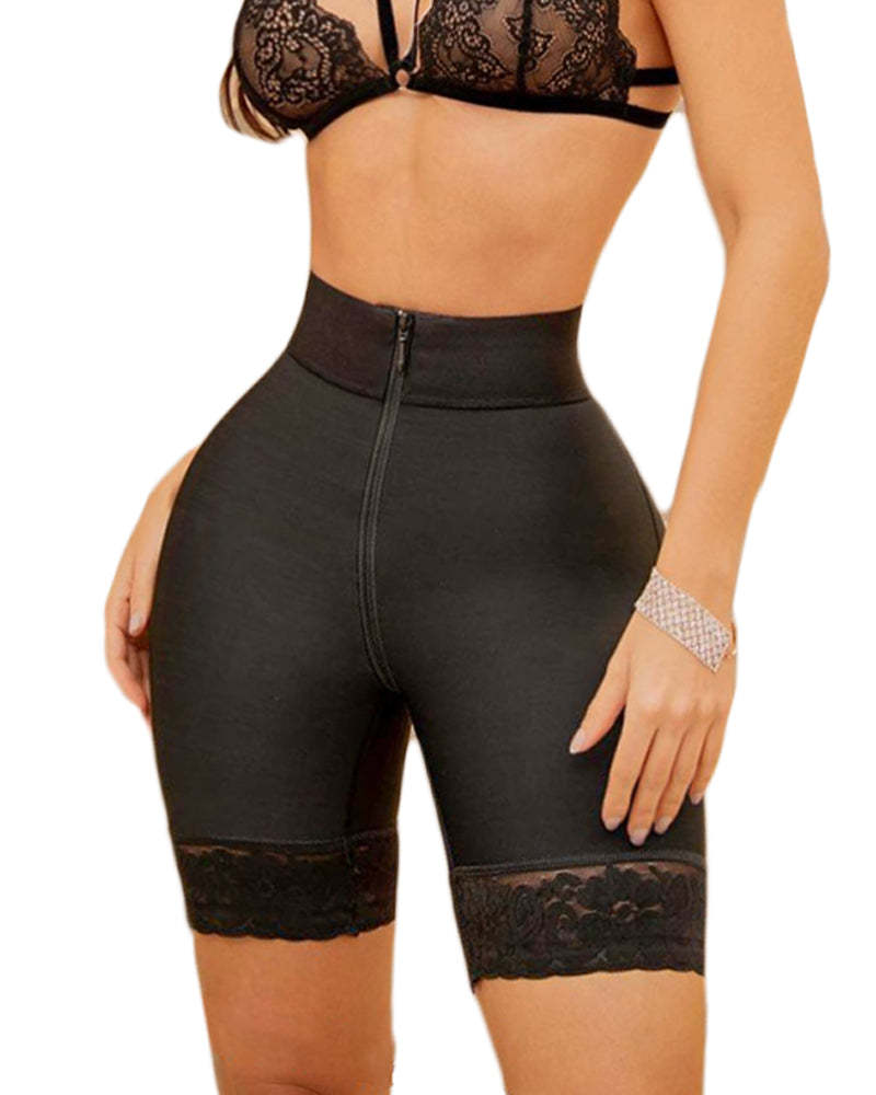 Double Compression Butt Lifter Zipper Shorts High Waisted Butt Pads Seamless Hip Enhancer-Curvy-Faja