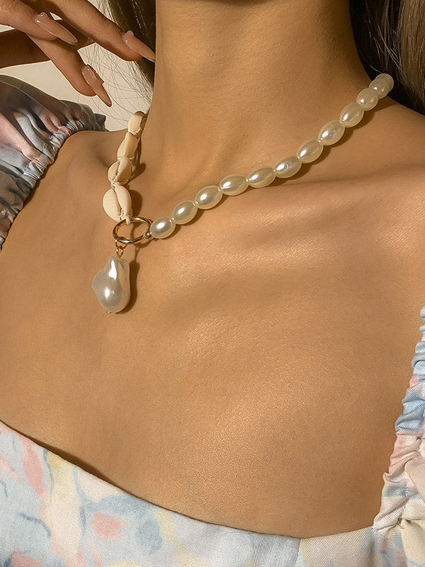 Creative Shell Beaded Pendant Fashion Necklace-Curvy-Faja