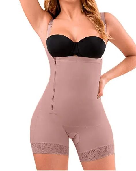Women's Shapewear Side Zipper Tummy Control Hip Lift Lace Ajustable Shoulder Strap Bodysuit Butt LiFter-Curvy-Faja