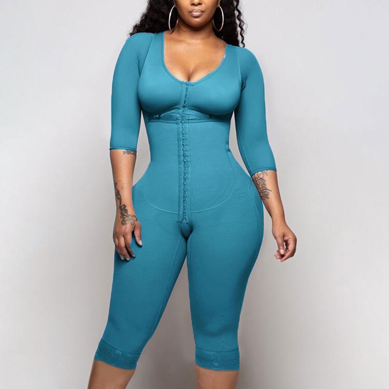 Bodyshaper For Women Hook And Eye Closure Long Sleeve Tummy Control  Breast Support Bodysuit Shapewear-Curvy-Faja