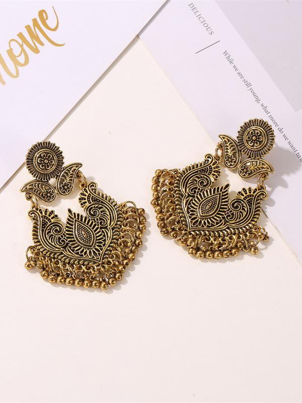 Retro Palace Style Exaggerated Carved Earrings-Curvy-Faja