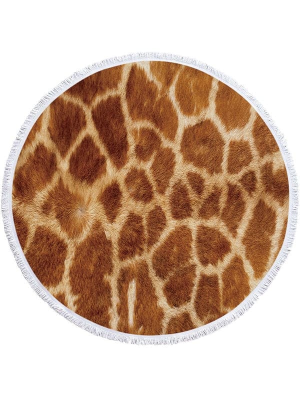 Stylish Animal Printed Round Shape Tasseled Soft Beach Mat-Curvy-Faja