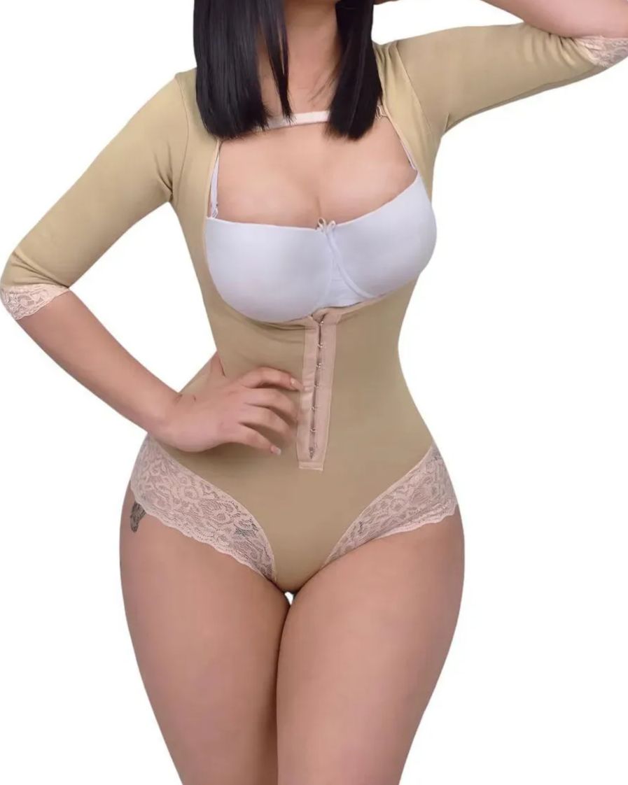 Women Full Body Waist Trainer Zipper Tummy Control Upper Arm Open Bust Slimmer Corset Shaper Girdle-Curvy-Faja