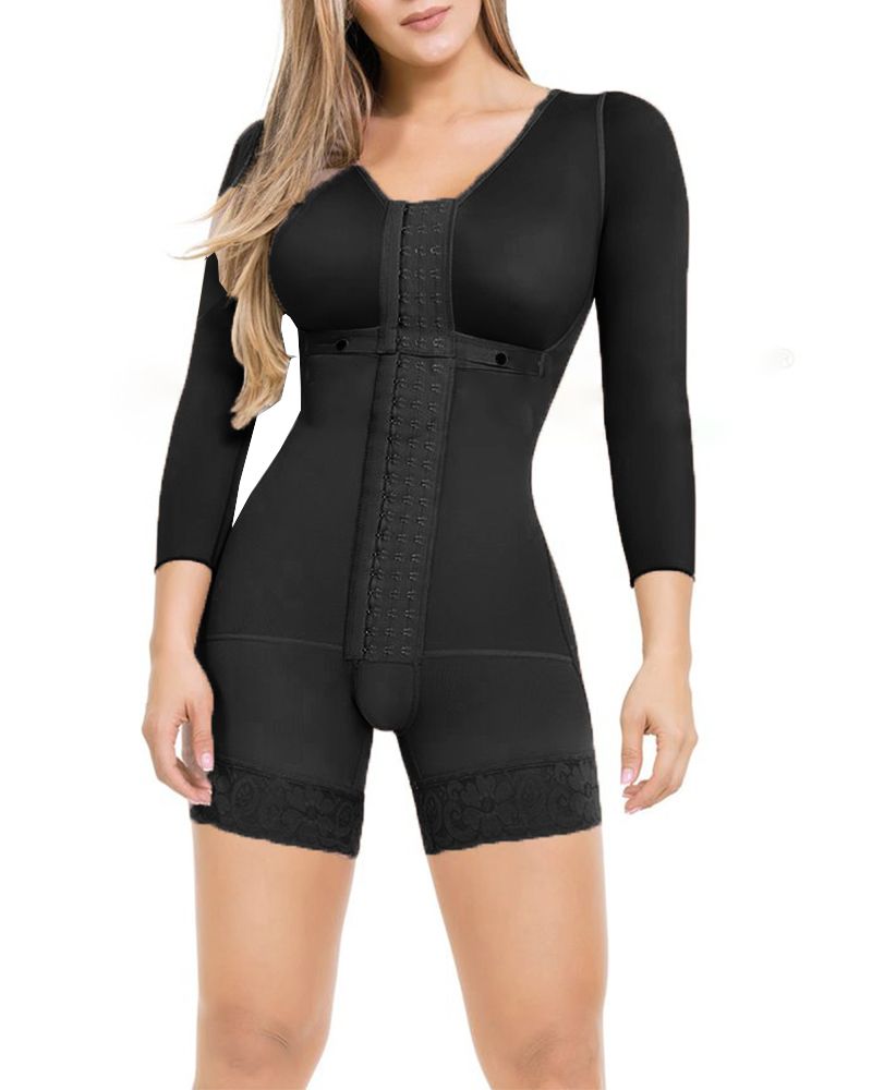 Long Sleeves Bodysuit Firm Control High-Back Shapewear For Women Breathable Bodysuit Compression Fajas-Curvy-Faja