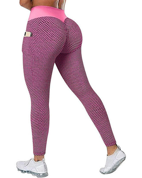 Large Size Honeycomb Bird's Eye Fabric Hip Lift Side Mobile Phone Pocket Leggings-curvy-faja