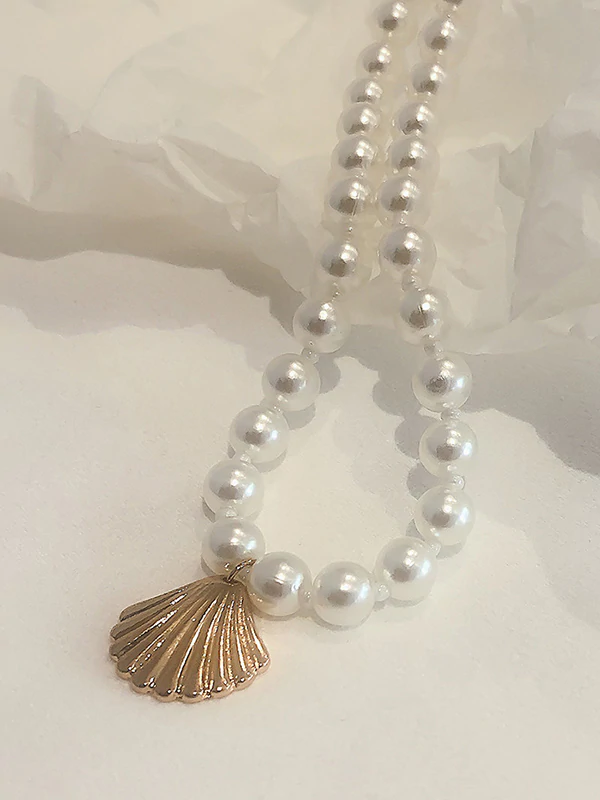 Simple Single-Layer Geometric Round Bead Scallop Necklace-Curvy-Faja