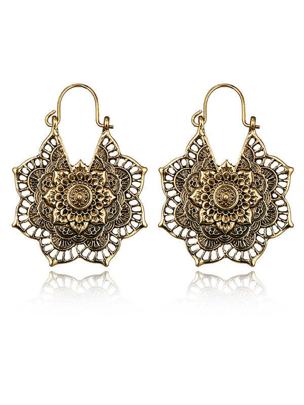 Vintage Hollow Alloy Flower Earring Accessories-Curvy-Faja