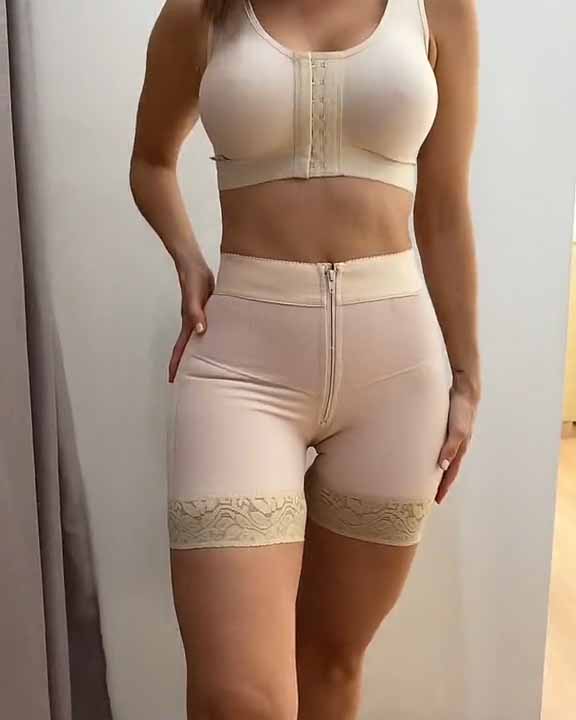 Internal Hooks Firm Compression Zipper Butt Lift Peahcy Short-Curvy-Faja