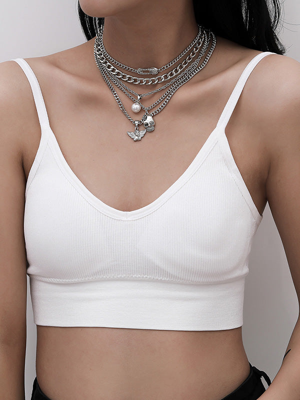 Personalized Skull Little Angel Hip Hop Creative Diamond Multilayer Necklace-Curvy-Faja