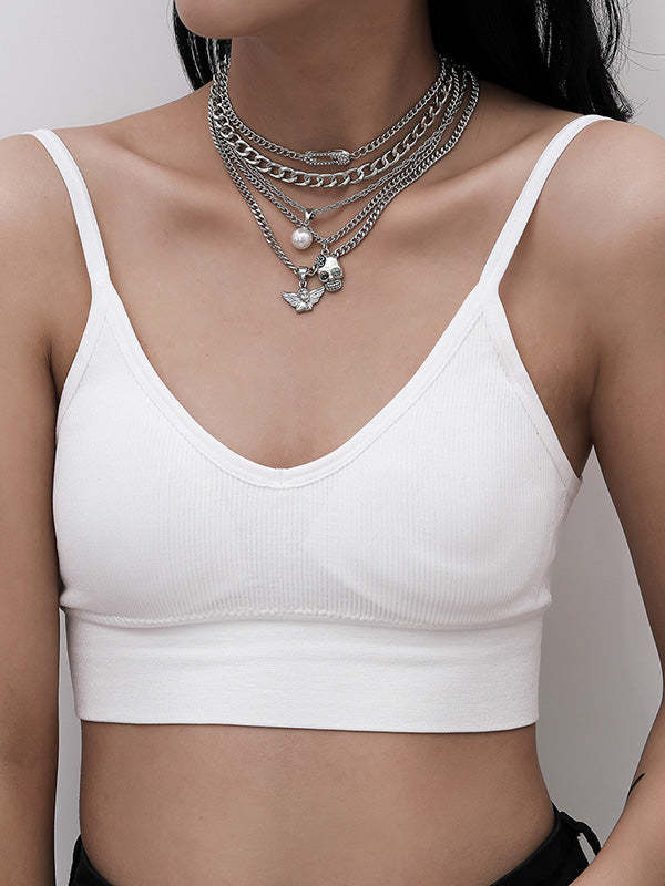 Personalized Skull Little Angel Hip Hop Creative Diamond Multilayer Necklace-Curvy-Faja