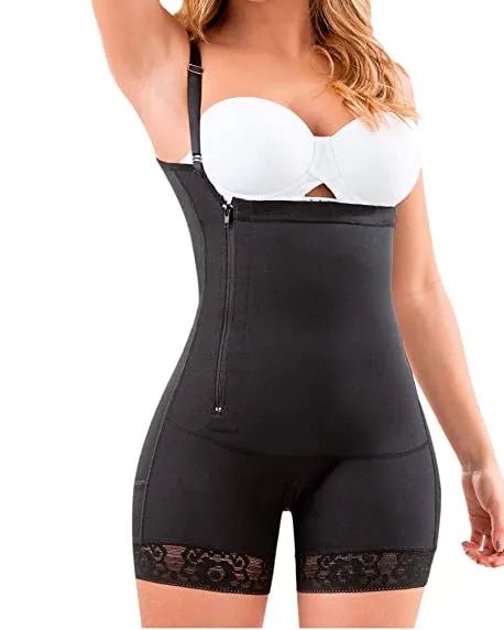 Women's Shapewear Side Zipper Tummy Control Hip Lift Lace Ajustable Shoulder Strap Bodysuit Butt LiFter-Curvy-Faja