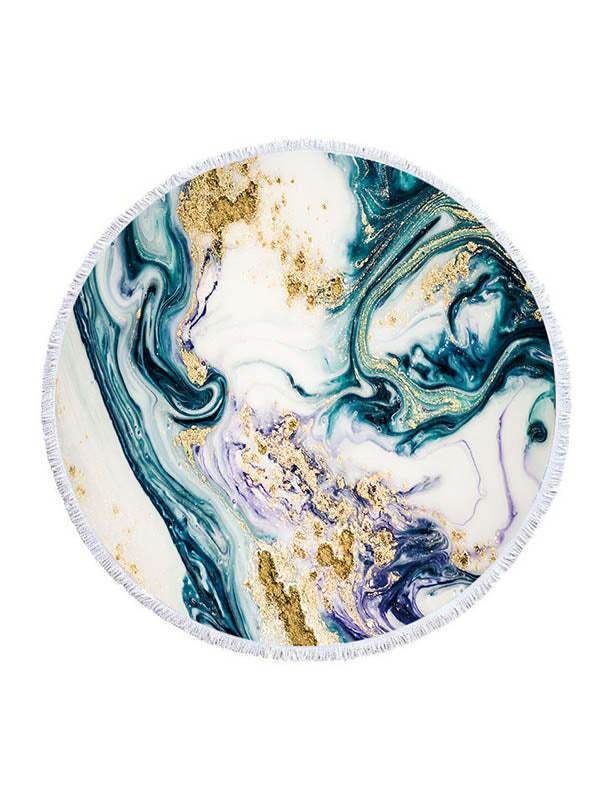 Colorful Marble Round Shape Tasseled Soft Beach Mat-Curvy-Faja