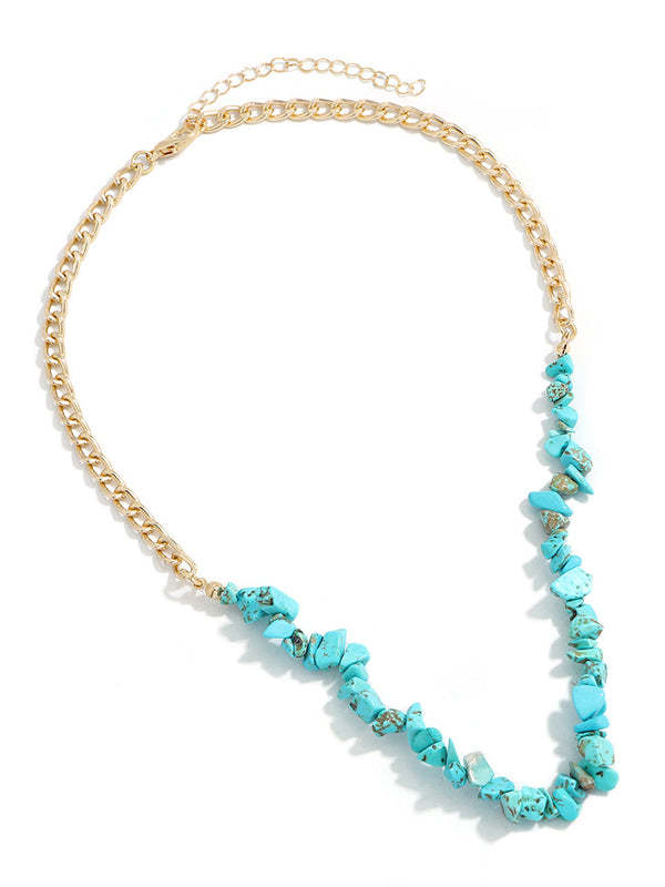 Bohemian Style Turquoise Retro Temperament Beaded Multilayer Necklace-Curvy-Faja